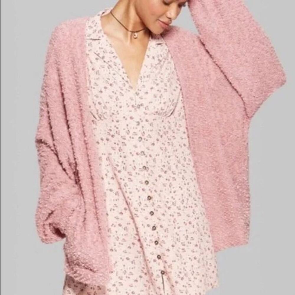 Wild Fable Oversize Mauve Pink Sherpa Knit Open Front Pocket Cardigan